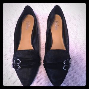Faux cowhide flats